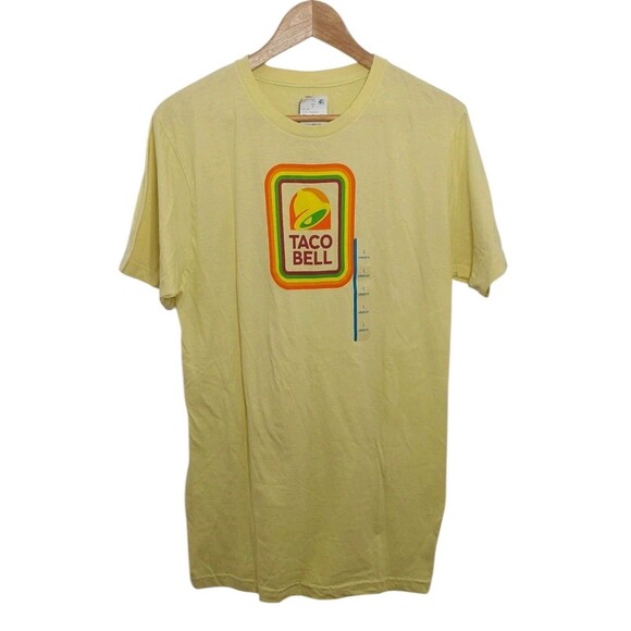 Taco Bell Adult Size Large Shirt Rainbow Logo Yellow Short Sleeve Athletic Fit - Picture 1 of 8